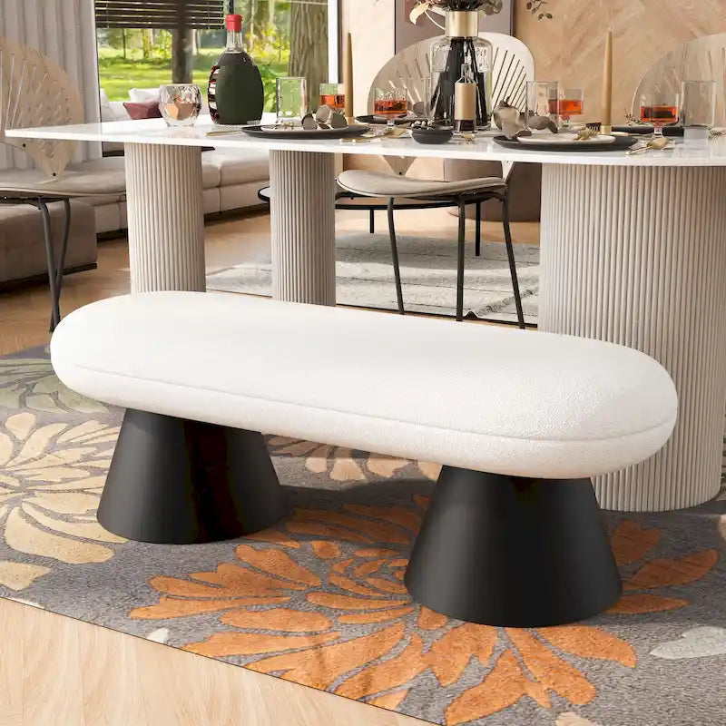 Nathan Upholstered Dining Bench with Black Iron Legs