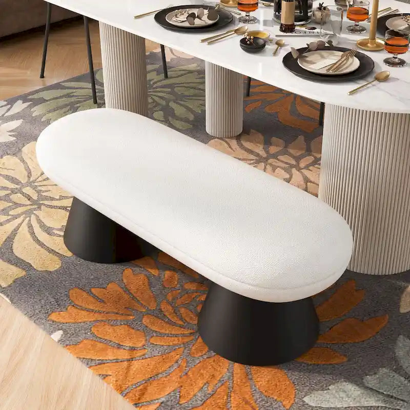 Nathan Upholstered Dining Bench with Black Iron Legs