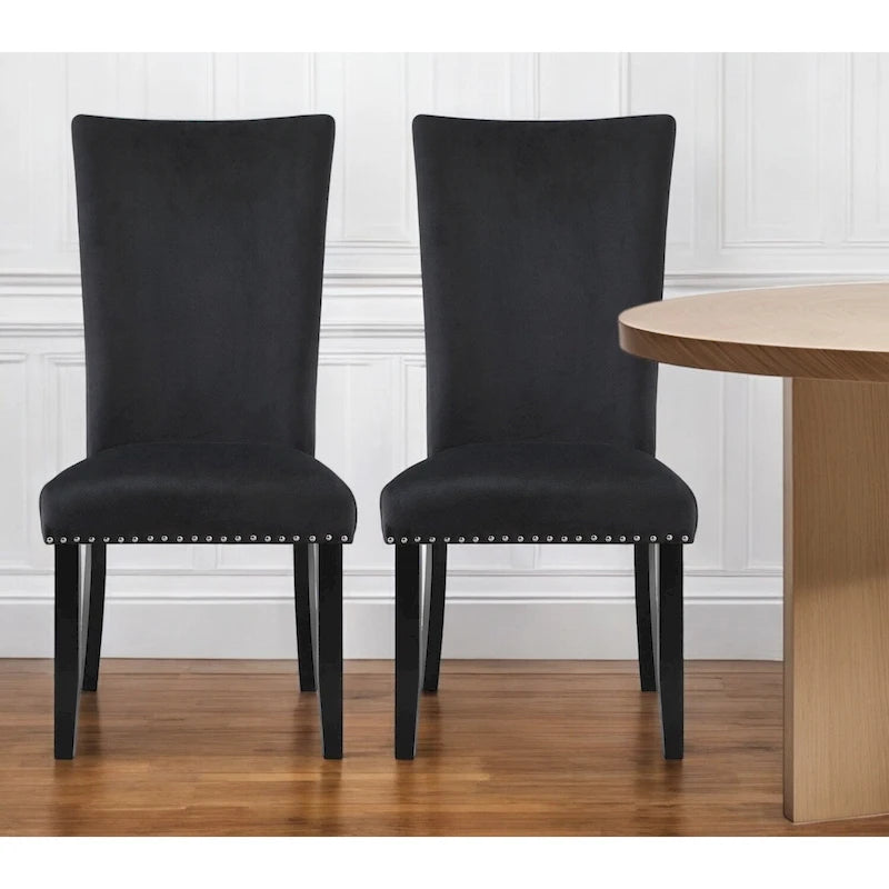 Set of Two Black Upholstered Velvet Dining Side Chairs - 20.25x40.75x27