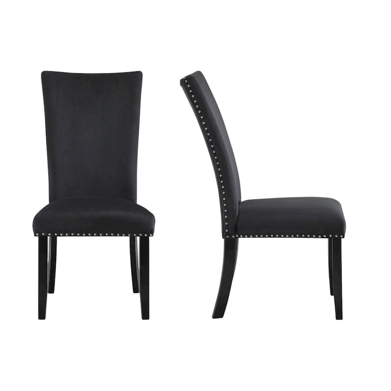 Set of Two Black Upholstered Velvet Dining Side Chairs - 20.25x40.75x27