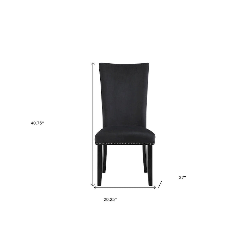 Set of Two Black Upholstered Velvet Dining Side Chairs - 20.25x40.75x27