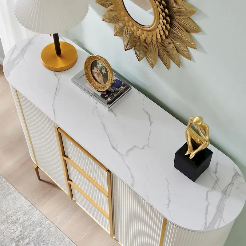 54" Modern Fluted Buffet Cabinet with Faux Marble Top