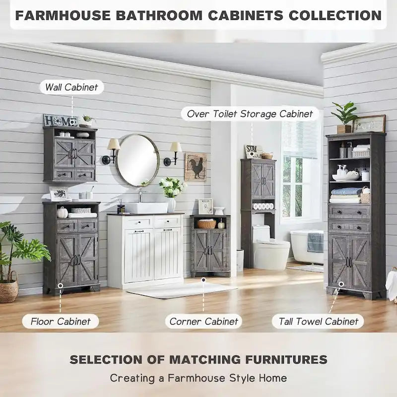 Farmhouse Corner Bathroom Cabinet, Small Corner Cabinet with Barn Door - N/A