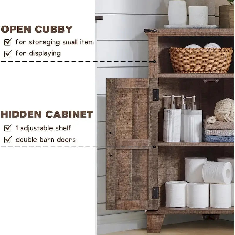 Farmhouse Corner Bathroom Cabinet, Small Corner Cabinet with Barn Door - N/A