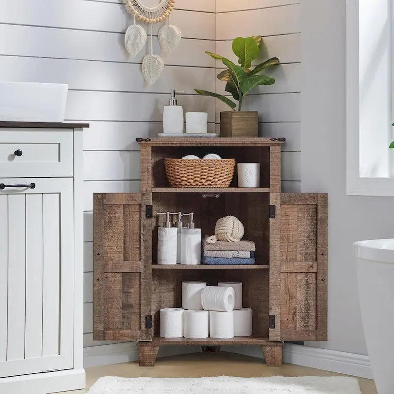 Farmhouse Corner Bathroom Cabinet, Small Corner Cabinet with Barn Door - N/A