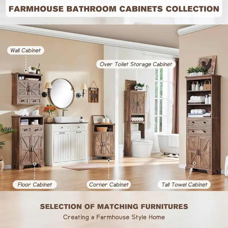 Farmhouse Corner Bathroom Cabinet, Small Corner Cabinet with Barn Door - N/A