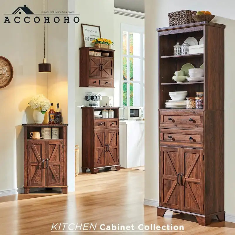 Farmhouse Corner Bathroom Cabinet, Small Corner Cabinet with Barn Door - N/A