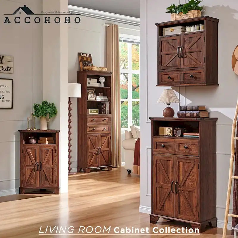 Farmhouse Corner Bathroom Cabinet, Small Corner Cabinet with Barn Door - N/A