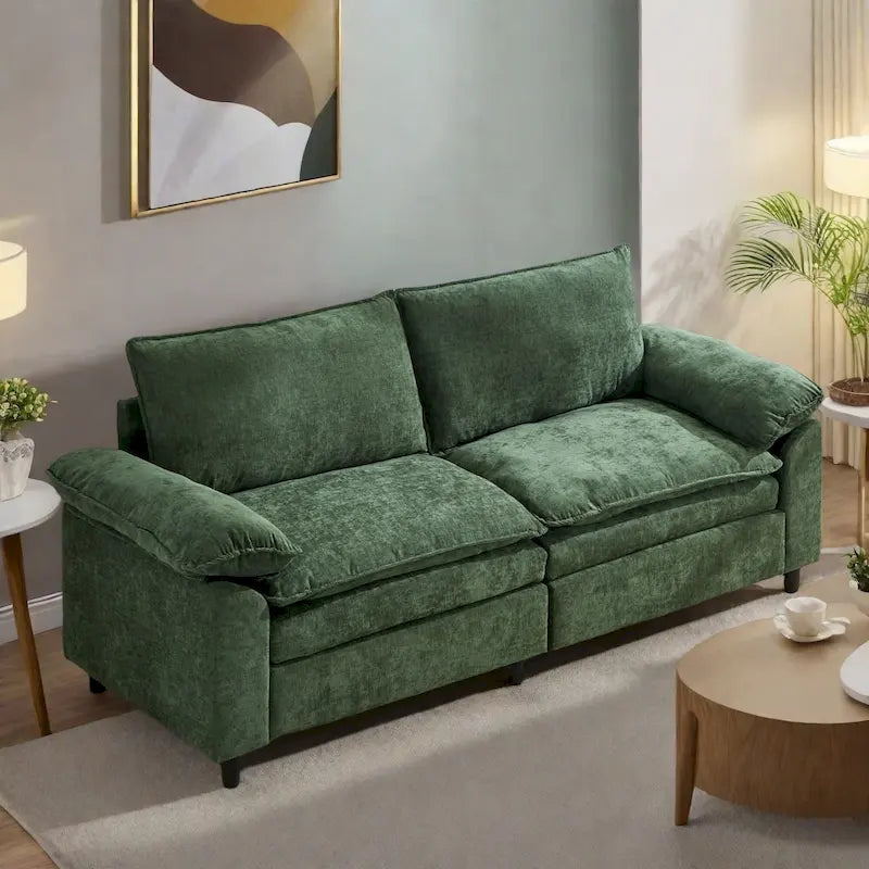 80.31 Linen 2-Seat Sofa with Hidden Compartment and Soft Armrests - Sturdy Rubberwood Legs