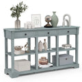 58" Retro Console Sofa Table with 3 Drawers and 2-Tier Open Shelf
