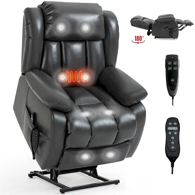 Faux Leather Dual Motor Power Lift Recliner Chair with 8-Point Massage and Lumbar Heating
