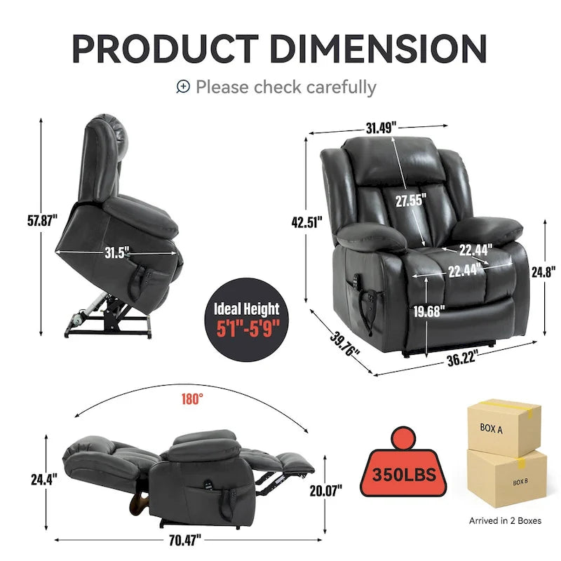 Faux Leather Dual Motor Power Lift Recliner Chair with 8-Point Massage and Lumbar Heating