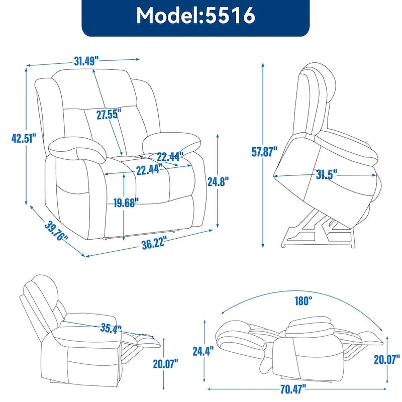 Faux Leather Dual Motor Power Lift Recliner Chair with 8-Point Massage and Lumbar Heating