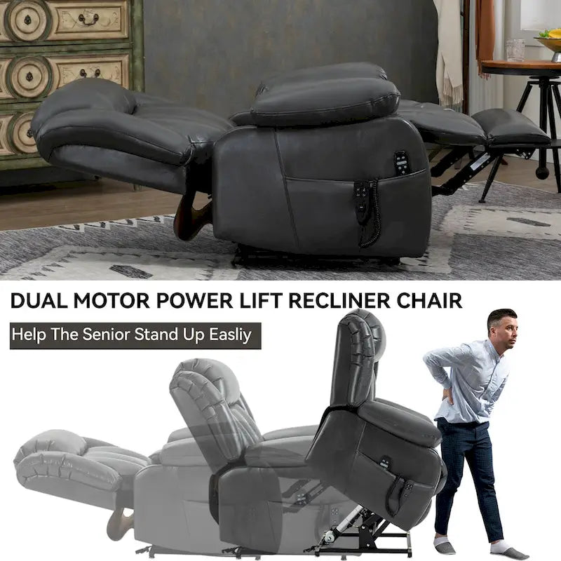 Faux Leather Dual Motor Power Lift Recliner Chair with 8-Point Massage and Lumbar Heating