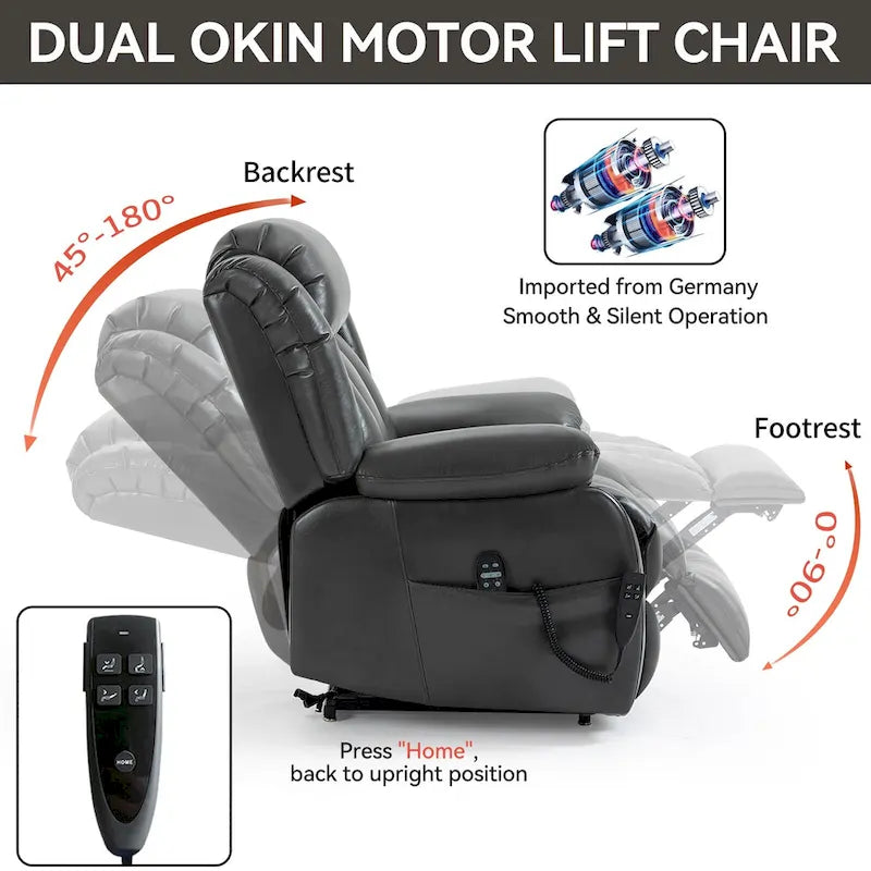 Faux Leather Dual Motor Power Lift Recliner Chair with 8-Point Massage and Lumbar Heating