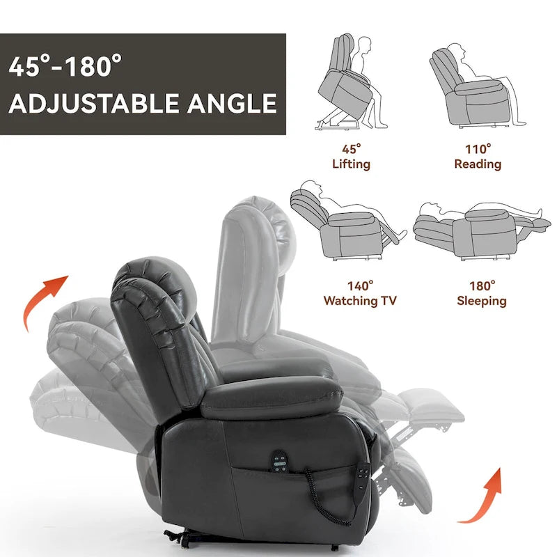 Faux Leather Dual Motor Power Lift Recliner Chair with 8-Point Massage and Lumbar Heating