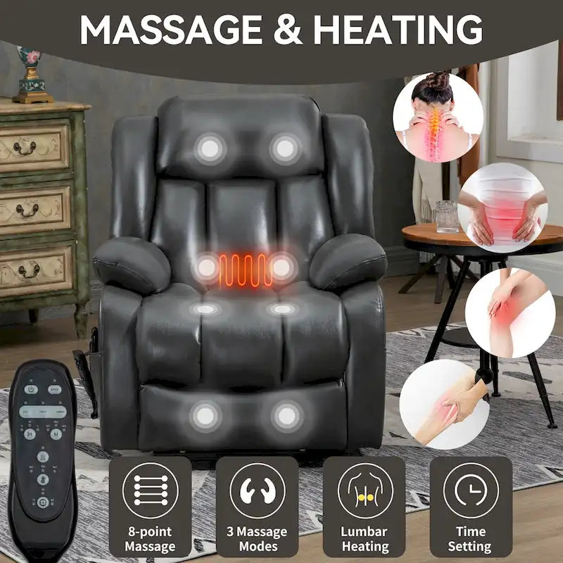 Faux Leather Dual Motor Power Lift Recliner Chair with 8-Point Massage and Lumbar Heating