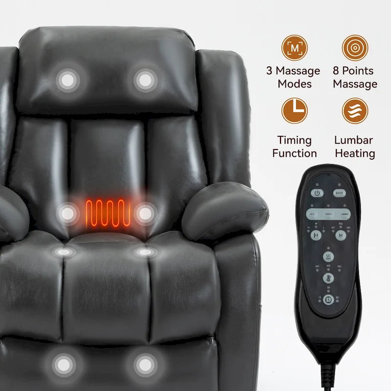 Faux Leather Dual Motor Power Lift Recliner Chair with 8-Point Massage and Lumbar Heating