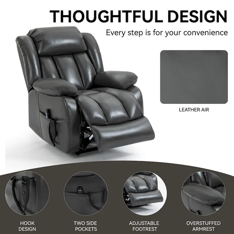Faux Leather Dual Motor Power Lift Recliner Chair with 8-Point Massage and Lumbar Heating