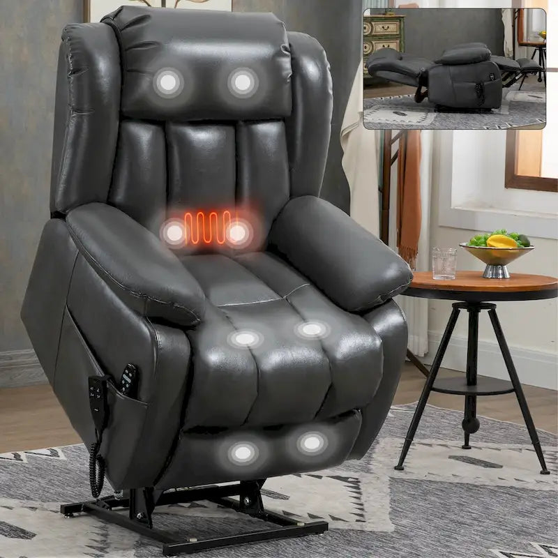 Faux Leather Dual Motor Power Lift Recliner Chair with 8-Point Massage and Lumbar Heating