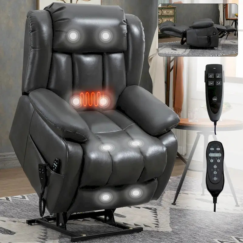 Faux Leather Dual Motor Power Lift Recliner Chair with 8-Point Massage and Lumbar Heating