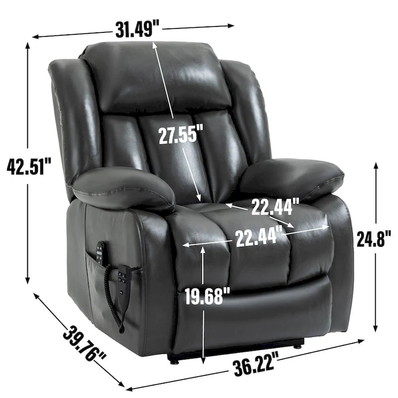 Faux Leather Dual Motor Power Lift Recliner Chair with 8-Point Massage and Lumbar Heating