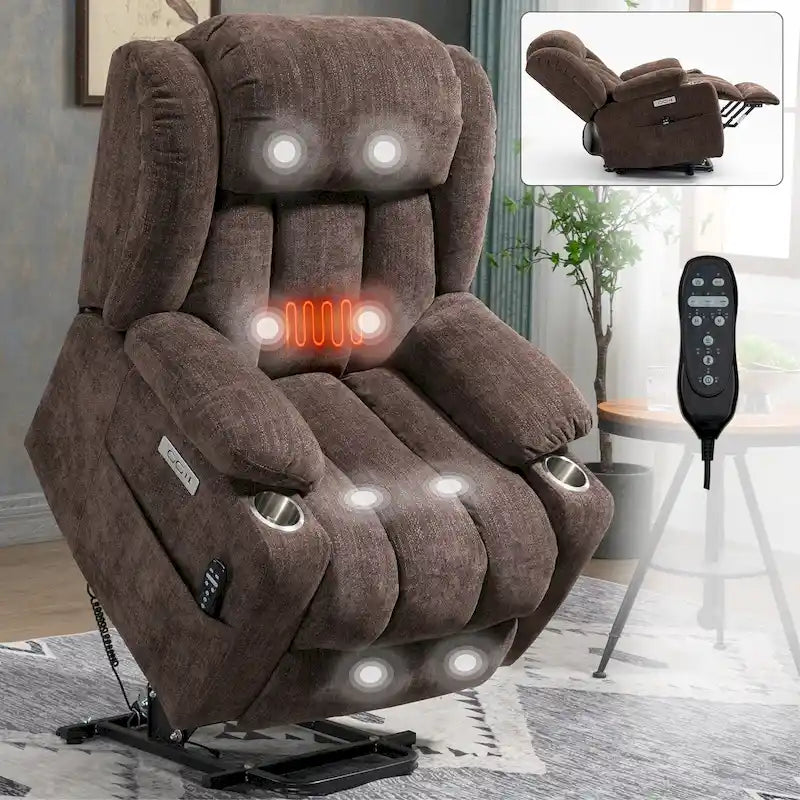 Chenille Power Lift Recliner Chair with Massage and Lumbar Heating