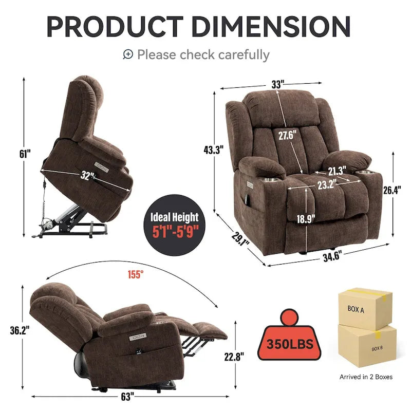 Chenille Power Lift Recliner Chair with Massage and Lumbar Heating