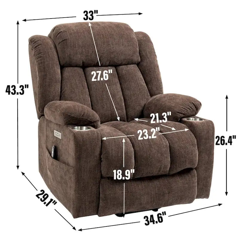 Chenille Power Lift Recliner Chair with Massage and Lumbar Heating