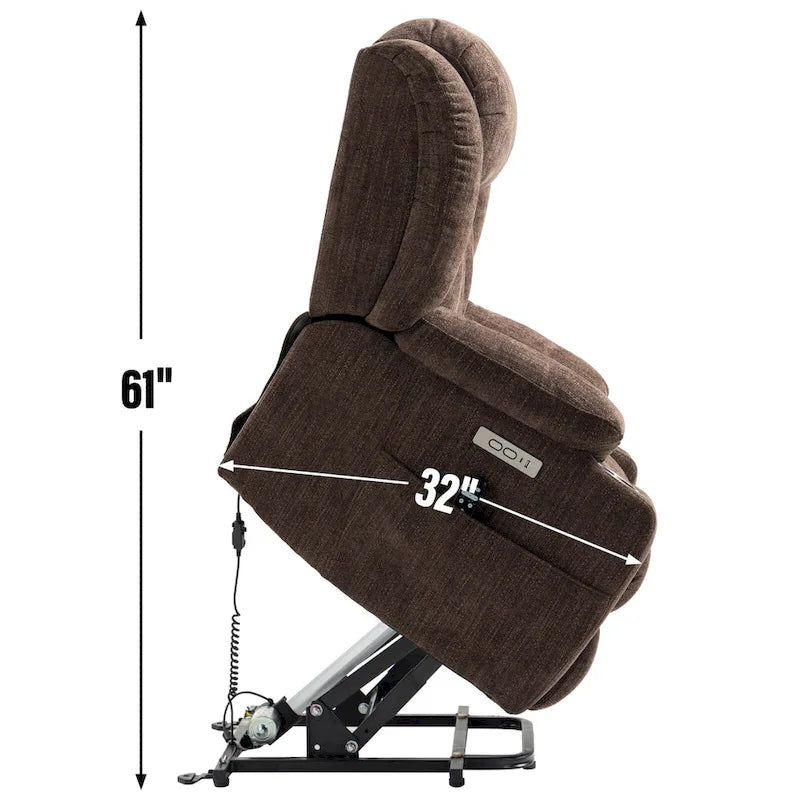 Chenille Power Lift Recliner Chair with Massage and Lumbar Heating