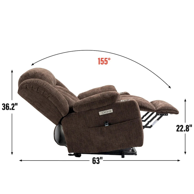 Chenille Power Lift Recliner Chair with Massage and Lumbar Heating