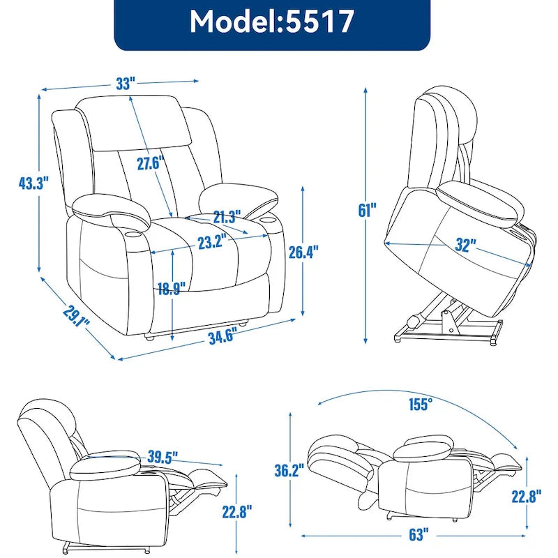 Chenille Power Lift Recliner Chair with Massage and Lumbar Heating