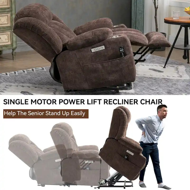 Chenille Power Lift Recliner Chair with Massage and Lumbar Heating