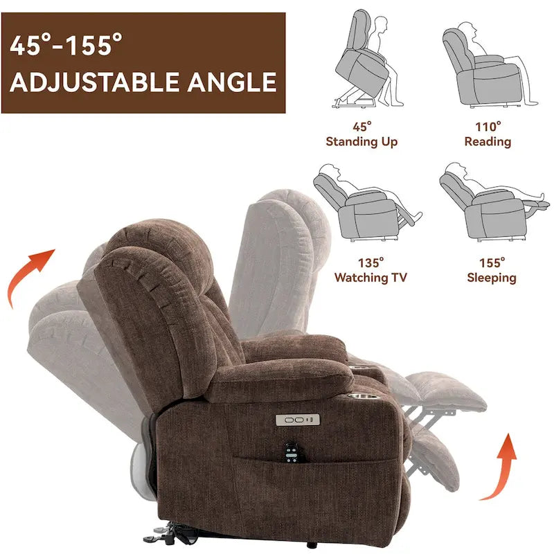 Chenille Power Lift Recliner Chair with Massage and Lumbar Heating