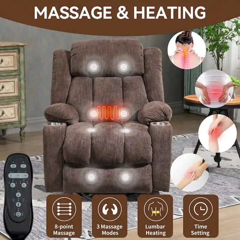 Chenille Power Lift Recliner Chair with Massage and Lumbar Heating