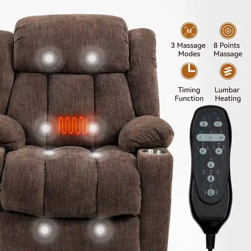 Chenille Power Lift Recliner Chair with Massage and Lumbar Heating