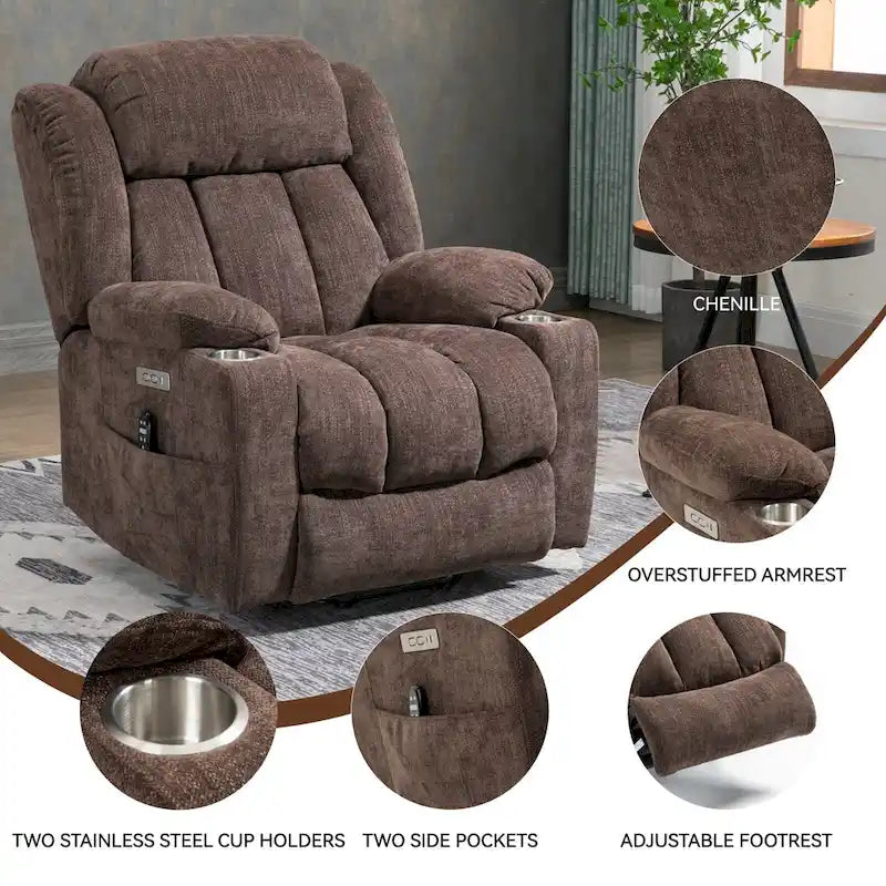 Chenille Power Lift Recliner Chair with Massage and Lumbar Heating