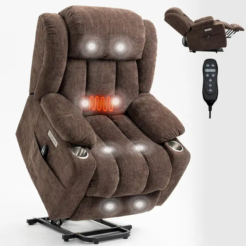 Chenille Power Lift Recliner Chair with Massage and Lumbar Heating