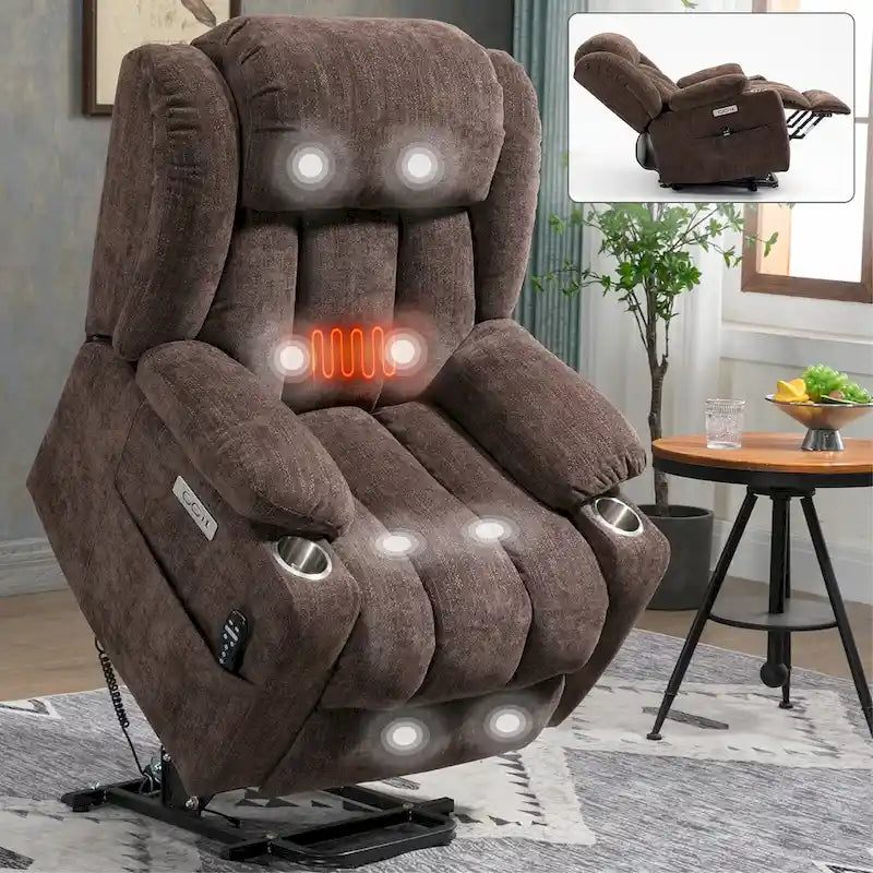 Chenille Power Lift Recliner Chair with Massage and Lumbar Heating