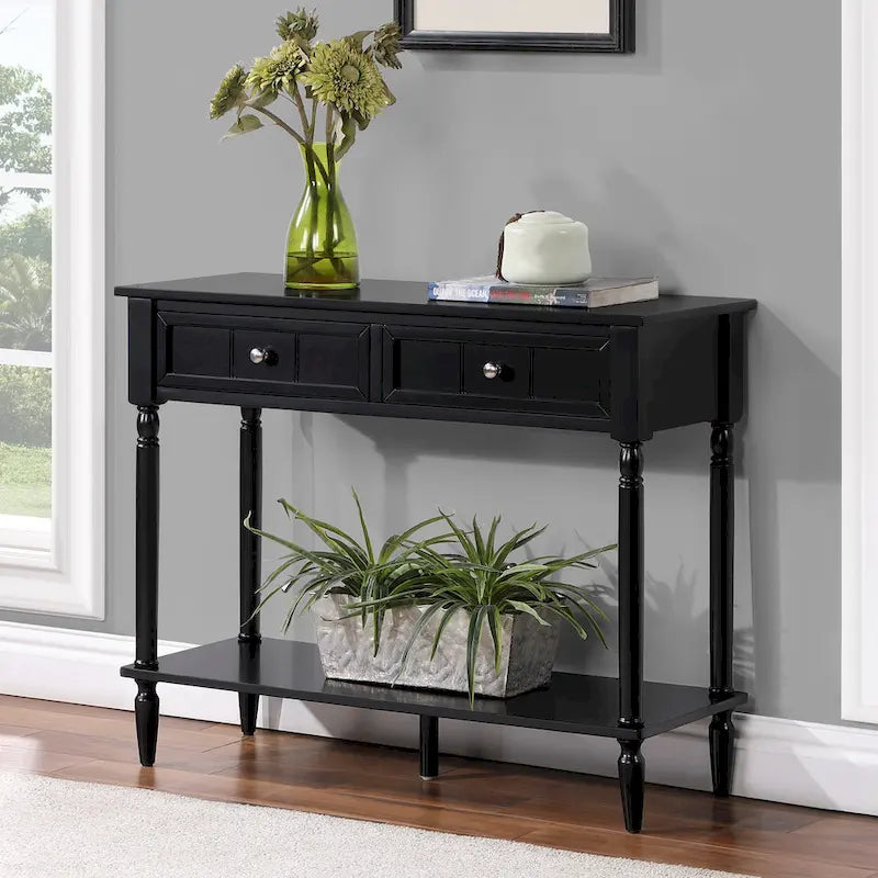 French Country 2 Drawer Hall Table with Shelf