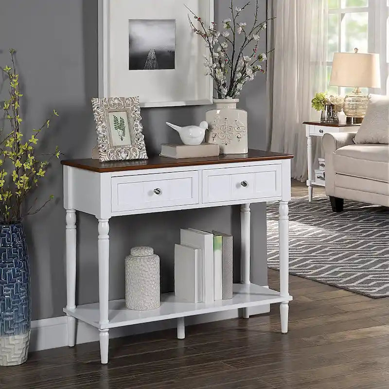 French Country 2 Drawer Hall Table with Shelf
