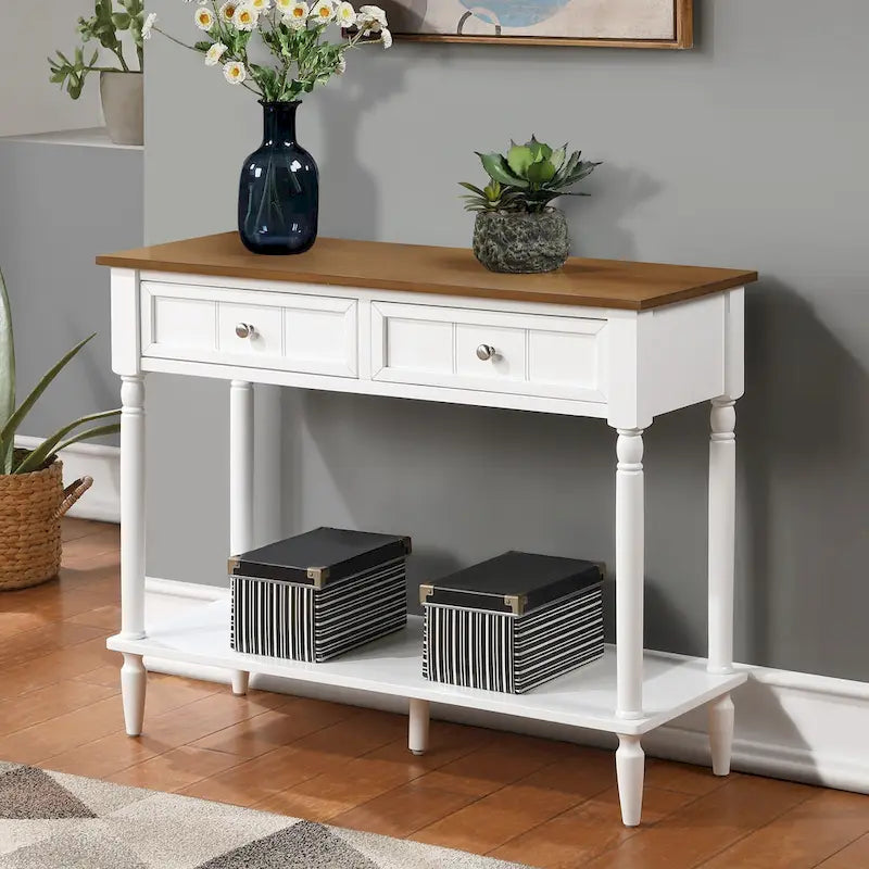 French Country 2 Drawer Hall Table with Shelf