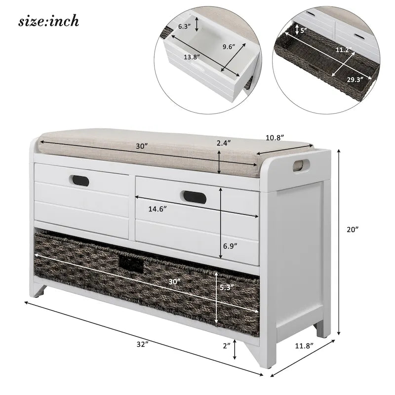 Fully Assembled Shoe Bench with Removable Cushion