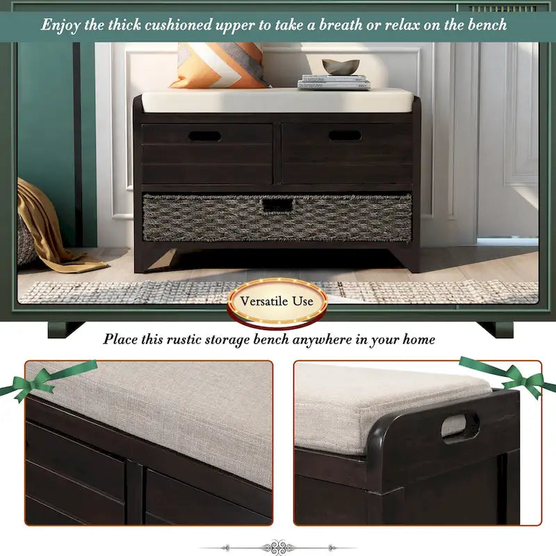 Fully Assembled Shoe Bench with Removable Cushion