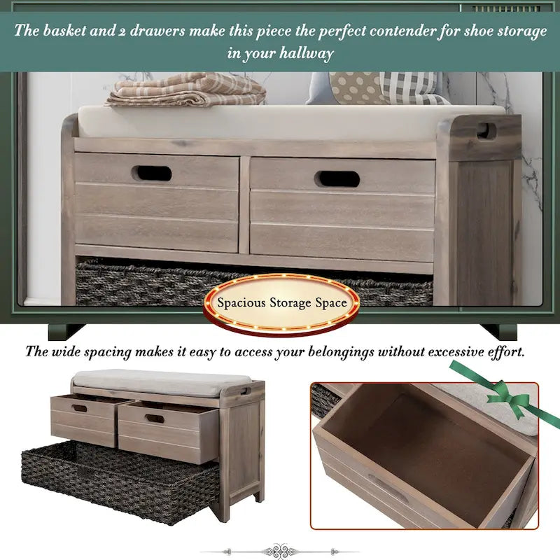 Fully Assembled Shoe Bench with Removable Cushion
