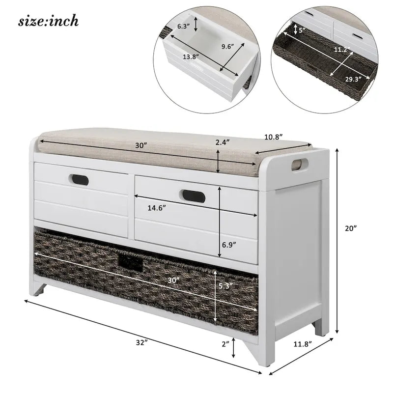 Fully Assembled Shoe Bench with Removable Cushion
