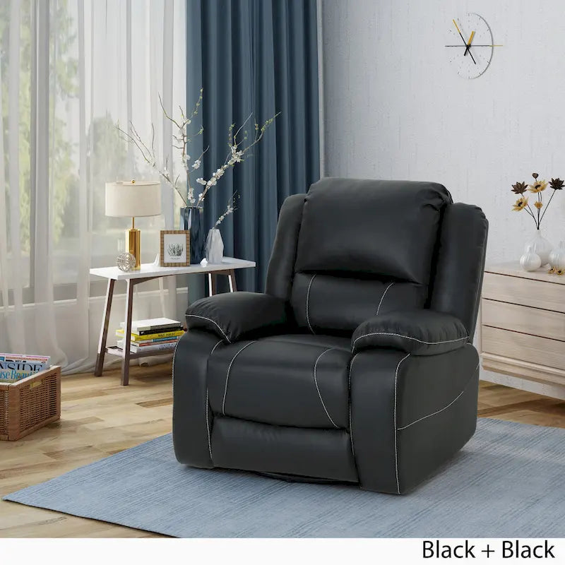 Tufted Faux Leather Swivel Recliner