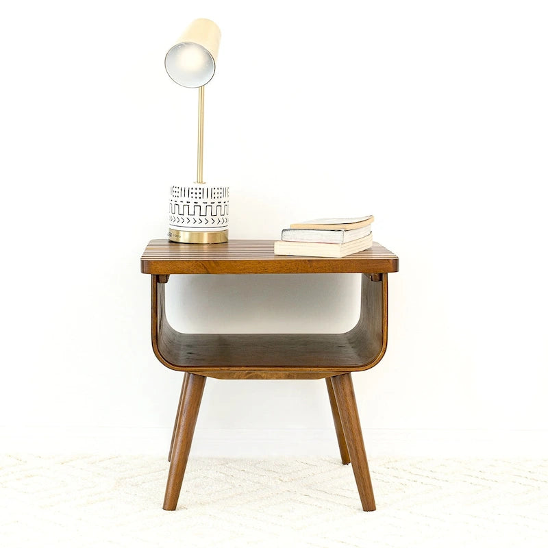Adelina Mid-Century Modern Rectangular Solid Wood End Table in Brown