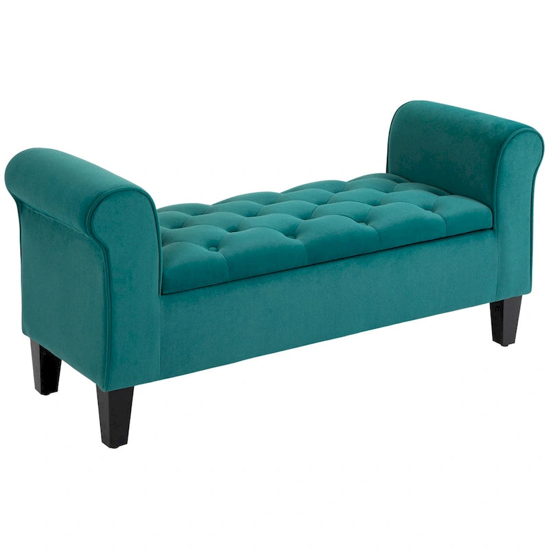 Button-Tufted Storage Ottoman Bench with Rolled Armrests