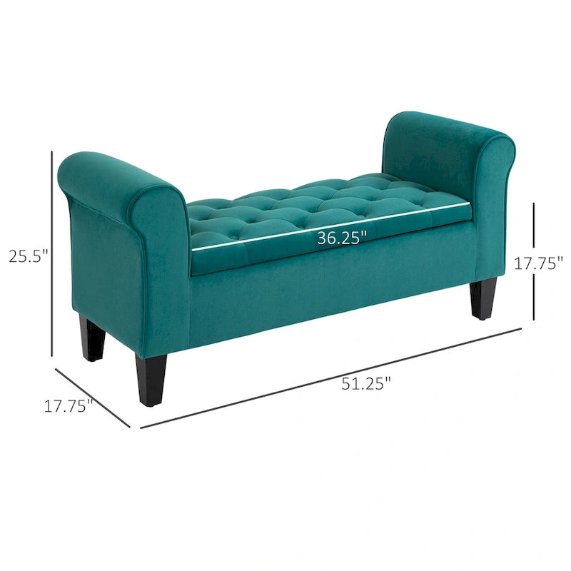 Button-Tufted Storage Ottoman Bench with Rolled Armrests